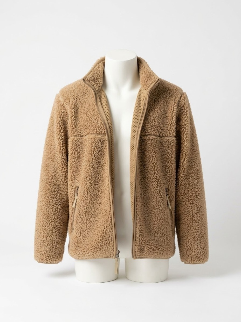 TNA Aritzia Camel Tan Teddy Sherpa Fleece Zip Jacket XS EUC